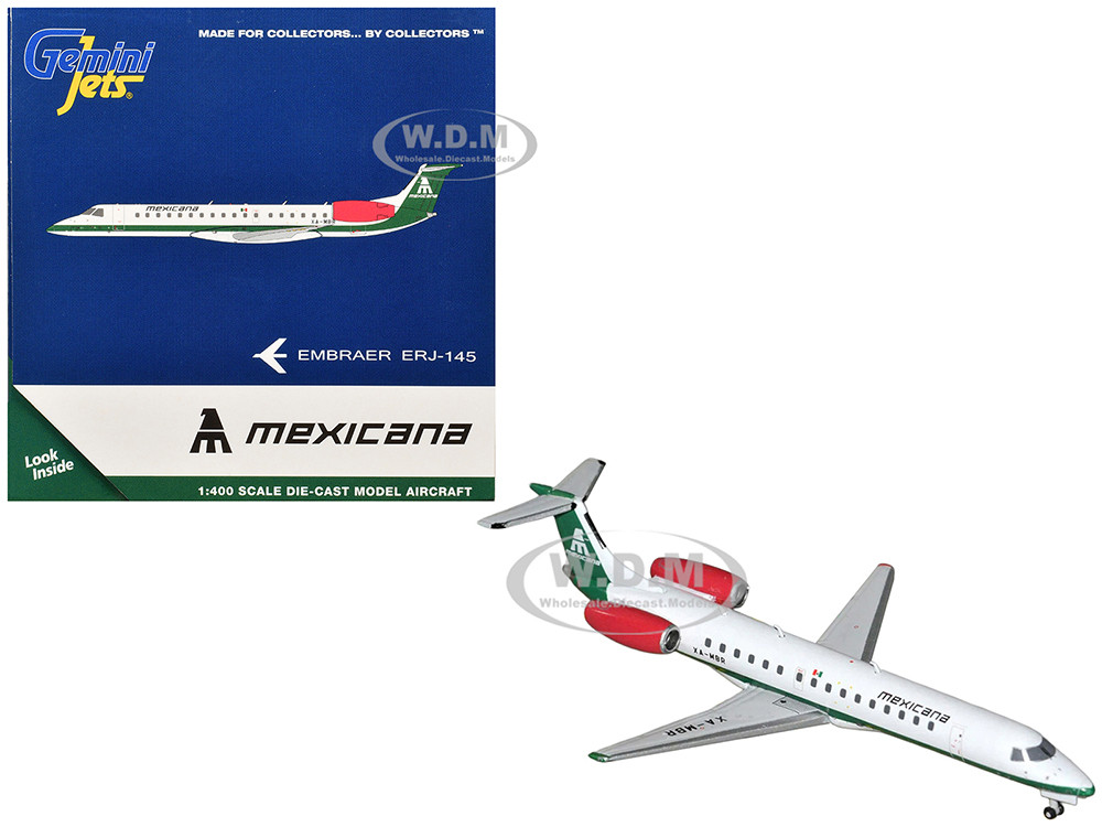 Embraer ERJ-145 Commercial Aircraft "Mexicana de Aviacion" (XA-MBR) White with Green Stripes 1/400 Diecast Model Airplane by GeminiJets