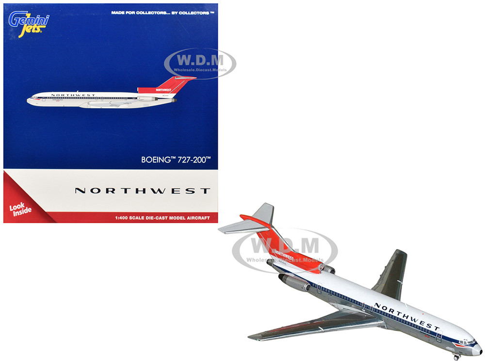 Boeing 727-200 Commercial Aircraft "Northwest Airlines" (N254US) White with Blue Stripes and Red Tail 1/400 Diecast Model Airplane by GeminiJets
