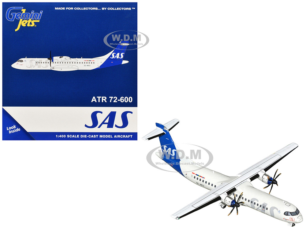 ATR 72-600 Commercial Aircraft "Scandinavian Airlines" (SE-MKD) White with Blue Tail 1/400 Diecast Model Airplane by GeminiJets