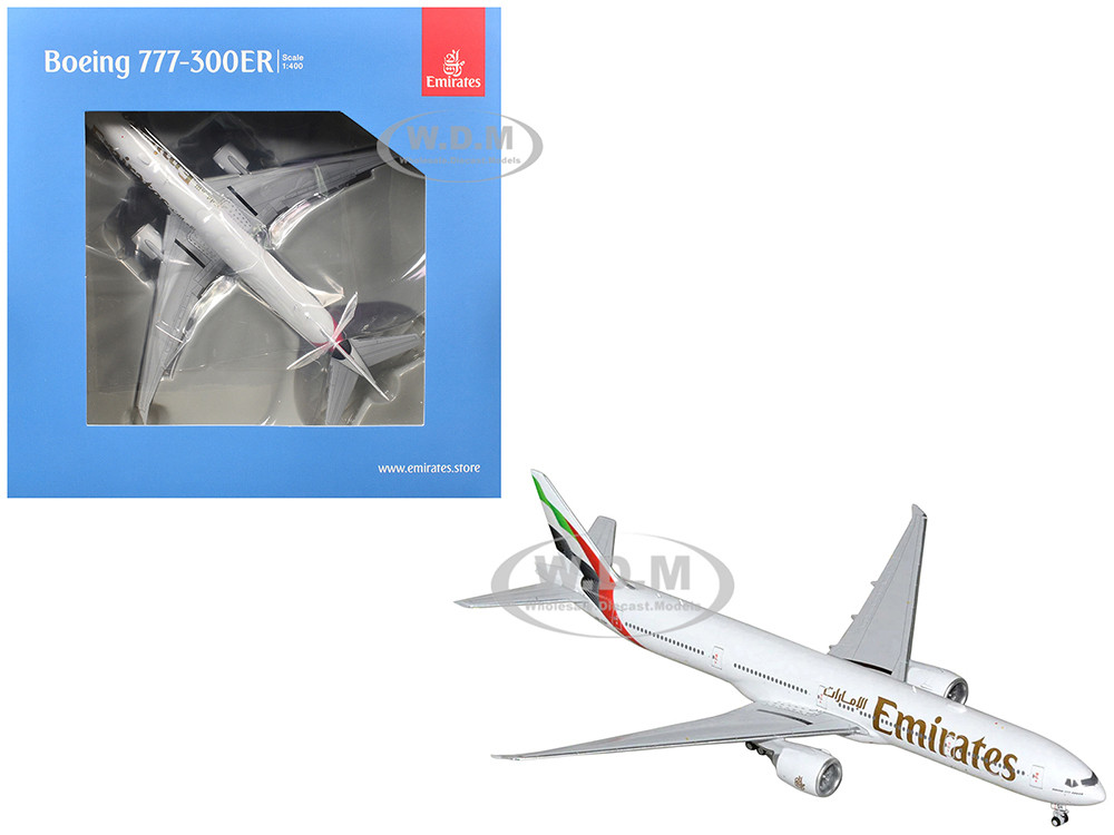 Boeing 777-300ER Commercial Aircraft "Emirates Airlines" (A6-EQH) White with Striped Tail 1/400 Diecast Model Airplane by GeminiJets
