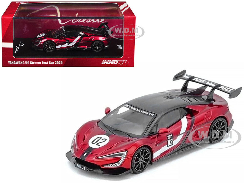 2025 Yangwang U9 Xtreme Test Car 02 Red Metallic with White Stripes and Carbon Top World Fastest EV Supercar 164 Diecast Model Car by Inno Models 2025 Yangwang U9 Xtreme Test Car 02 Red Metallic with White Stripes and Carbon Top World Fastest EV Supercar 164 Diecast Model Car by Inno Models