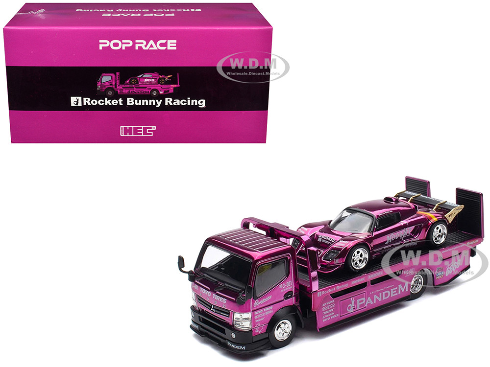 Nissan Pandem Fuso-300 Flatbed Truck RHD (Right Hand Drive) Purple Chrome and Lotus Pandem Elise Purple Chrome with Graphics 2 Car Box Set "Hobby Expo
