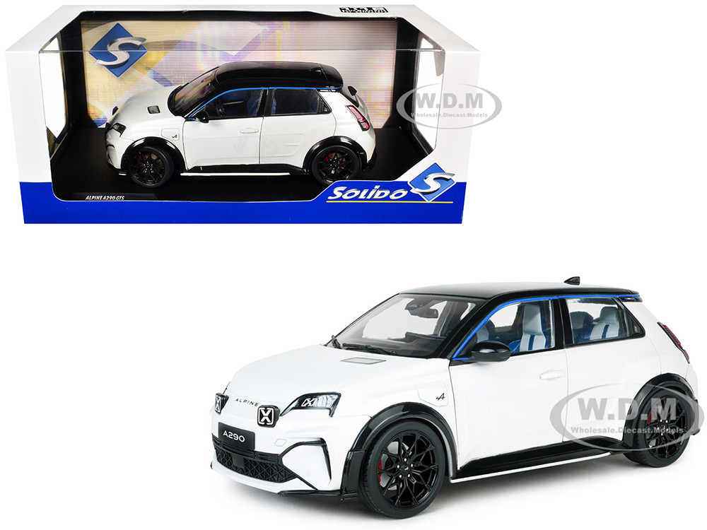 2024 Alpine A290 GTS White Metallic with Black Top 1/18 Diecast Model Car by Solido