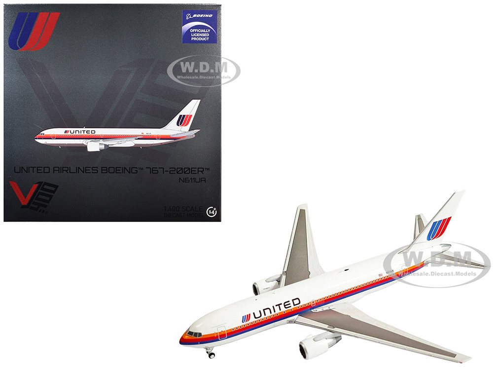 Boeing 767-200ER Commercial Aircraft "United Airlines" (N611UA) White with Stripes 1/400 Diecast Model Airplane by V1:400