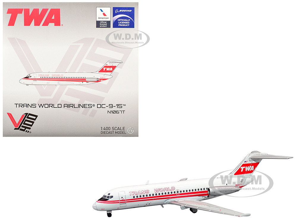 McDonnell Douglas DC-9-15 Commercial Aircraft "Trans World Airlines" (N1067T) White with Red Stripes 1/400 Diecast Model Airplane by V1:400