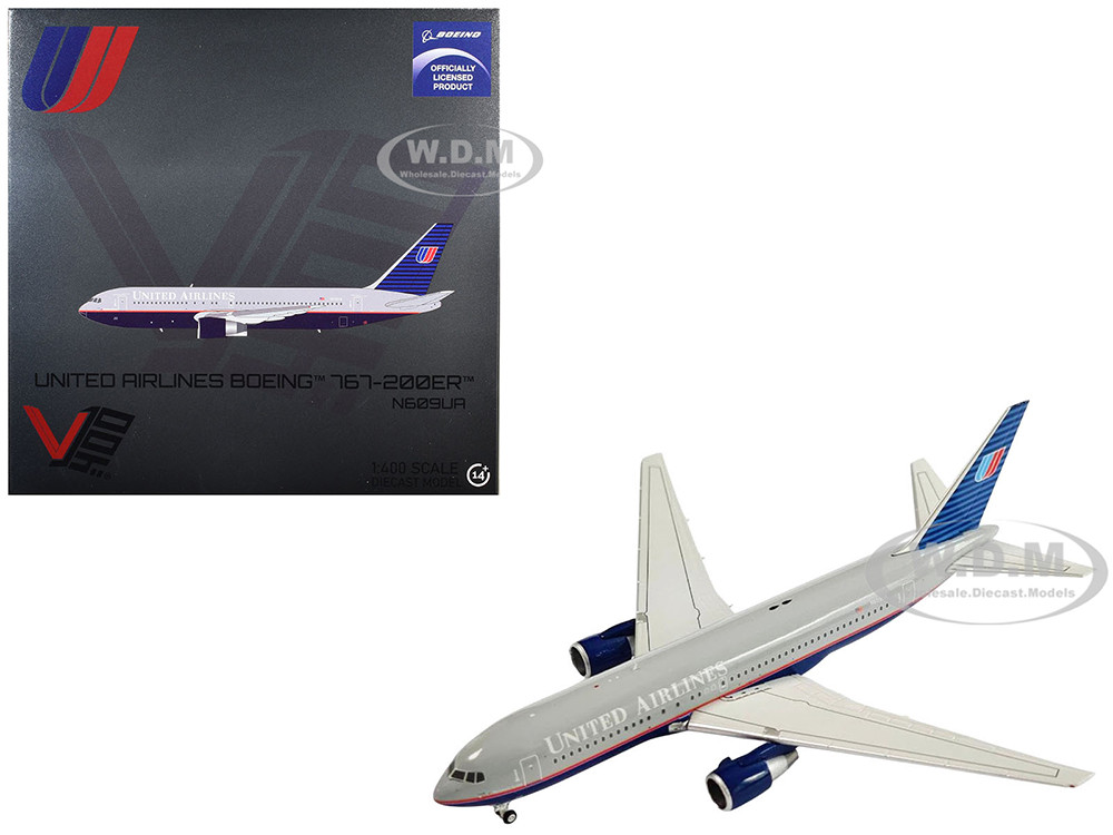 Boeing 767-200ER Commercial Aircraft "United Airlines" (N609UA) Gray with Blue Tail 1/400 Diecast Model Airplane by V1:400
