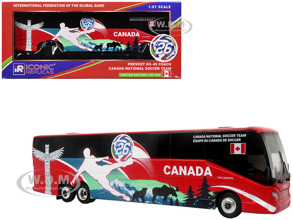 Prevost H3-45 Coach Bus "Canada National Soccer Team" Red with Graphics "International Federation of the Global Game" Series Limited Edition to 504 pi