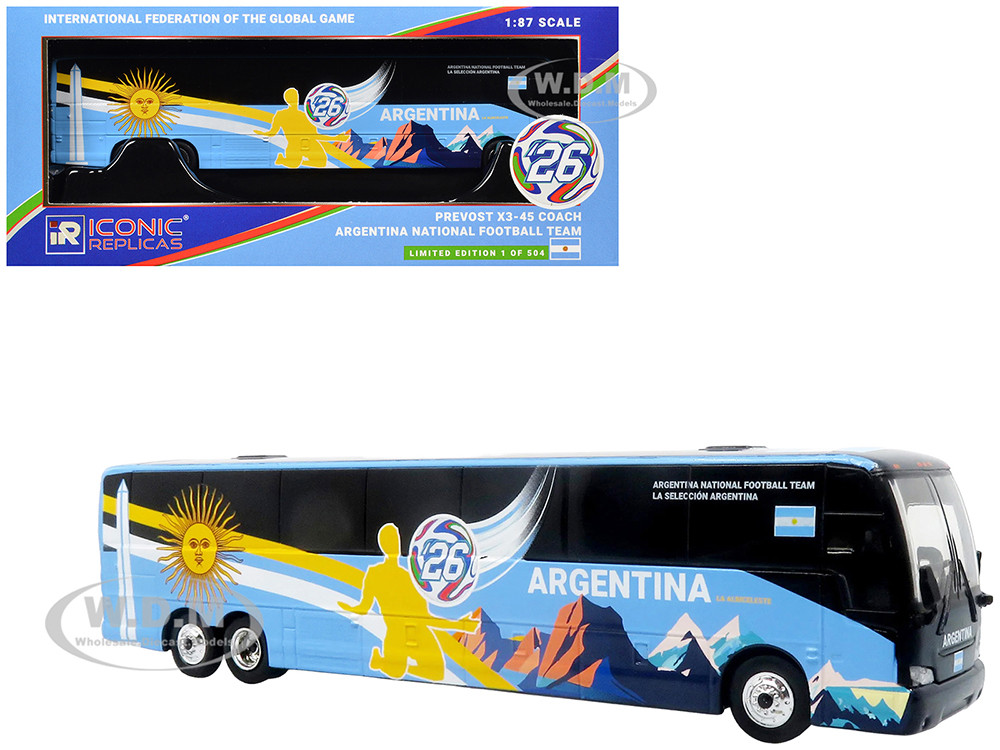 Prevost X3-45 Coach Bus "Argentina National Football Team" Blue with Graphics "International Federation of the Global Game" Series Limited Edition to
