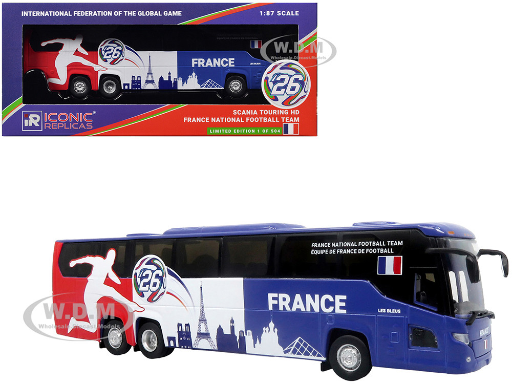 Scania Touring HD Coach Bus "France National Football Team" Blue with Graphics "International Federation of the Global Game" Series Limited Edition to