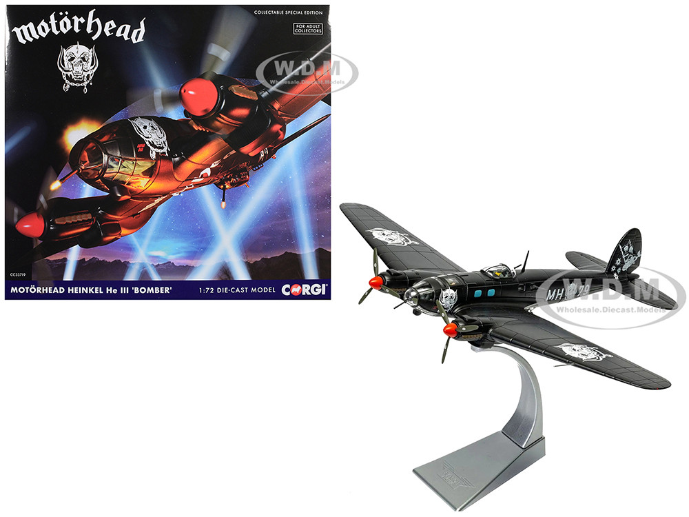 Heinkel He III Bomber Aircraft "Motorhead" Black with Graphics 1/72 Diecast Model by Corgi