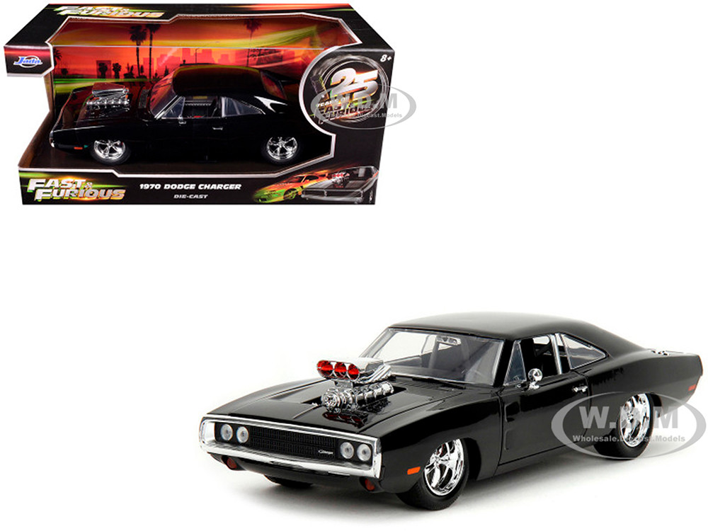 Jada 1:24 1970 Dodge Charger Black with Race Interior "The Fast and the Furious" (2001) Movie "25 Years of Fast & Furious" Series 1/24 Diecast Model Car by Jada