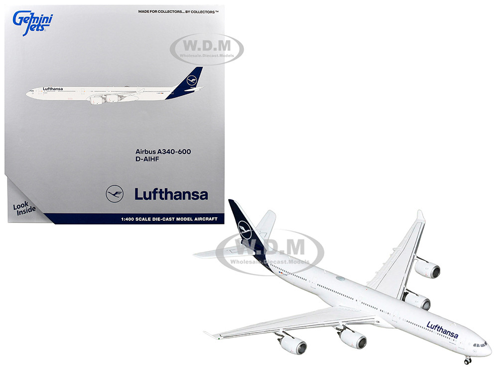 Airbus A340-600 Commercial Aircraft "Lufthansa" (D-AIHF) White with Dark Blue Tail 1/400 Diecast Model Airplane by GeminiJets