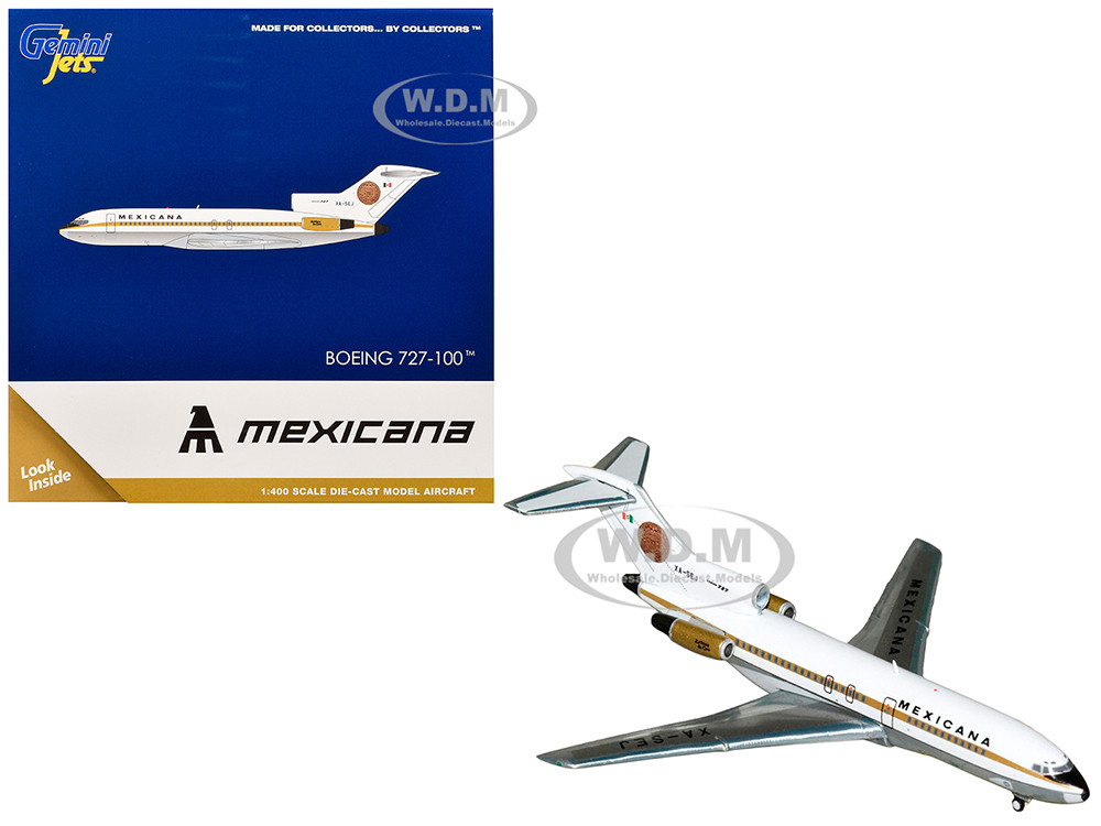 Boeing 727-100 Commercial Aircraft "Mexicana de Aviacion" (XA-SEJ) White with Gold Stripes 1/400 Diecast Model Airplane by GeminiJets