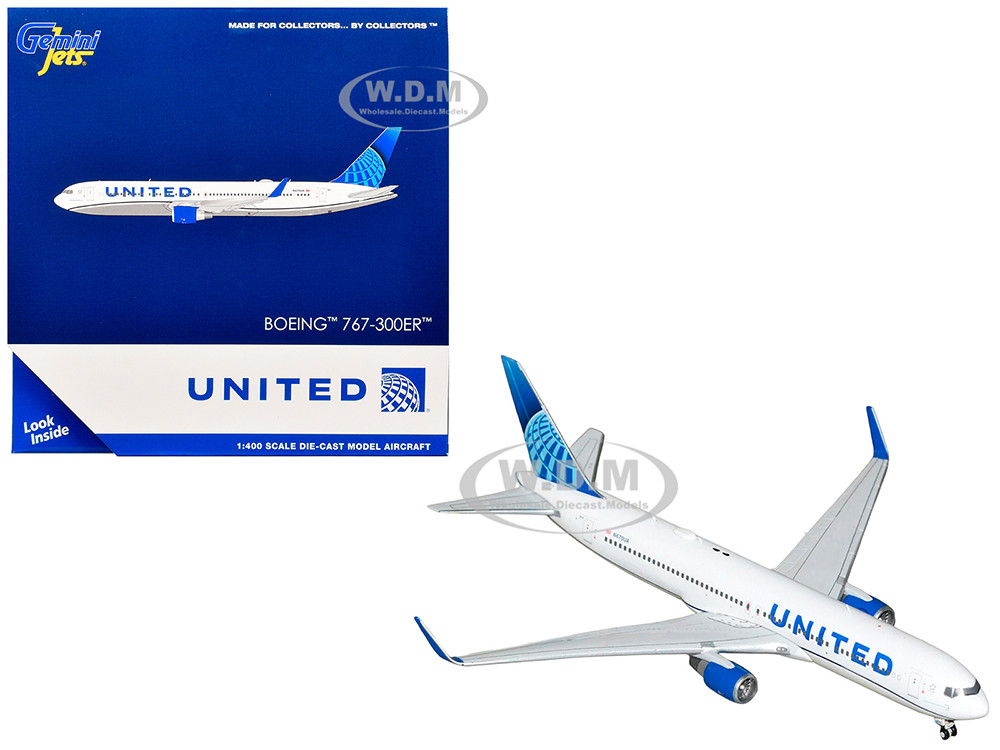 Boeing 767-300ER Commercial Aircraft "United Airlines" (N670UA) White with Blue Tail 1/400 Diecast Model Airplane by GeminiJets