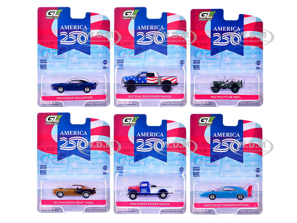 Greenlight 1:64 "Anniversary Collection" Series 18 Set of 6 pieces "America 250 Edition" 1/64 Diecast Model Cars by Greenlight