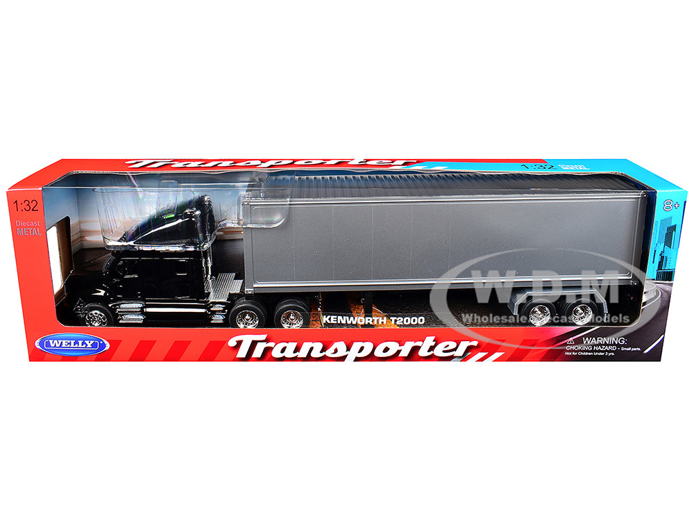 Kenworth T2000 Truck Black with Gray Container "Transporter" Series 1/32 Diecast Model by Welly