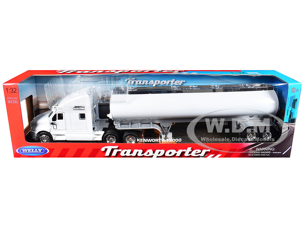 Kenworth T2000 Truck White with White Tanker Trailer "Transporter" Series 1/32 Diecast Model by Welly
