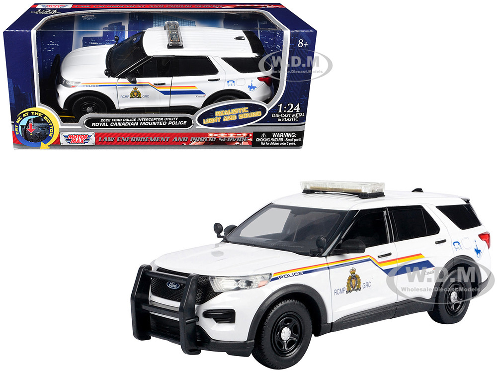 2022 Ford Police Interceptor Utility White "Royal Canadian Mounted Police (RCMP)" with Flashing Light Bar and Front and Rear Lights and Sounds 1/24 Di