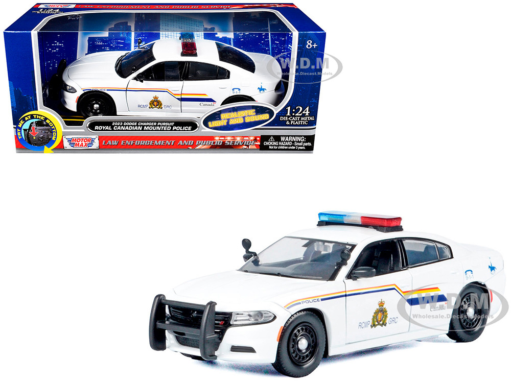 2023 Dodge Charger Pursuit Police Car "Royal Canadian Mounted Police (RCMP)" White with Flashing Light Bar and Front and Rear Lights and Sounds 1/24 D