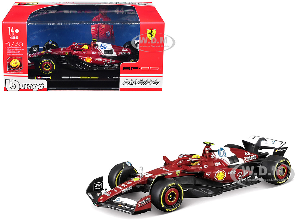 Bburago 1:43 Ferrari SF-25 #44 Lewis Hamilton Formula One F1 "World Championship" (2025) with Display Case 1/43 Diecast Model Car by Bburago