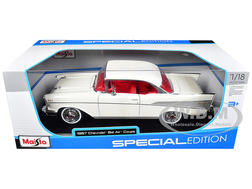 1957 Chevrolet Bel Air Coupe White with Red Interior "Special Edition" Series 1/18 Diecast Model Car by Maisto