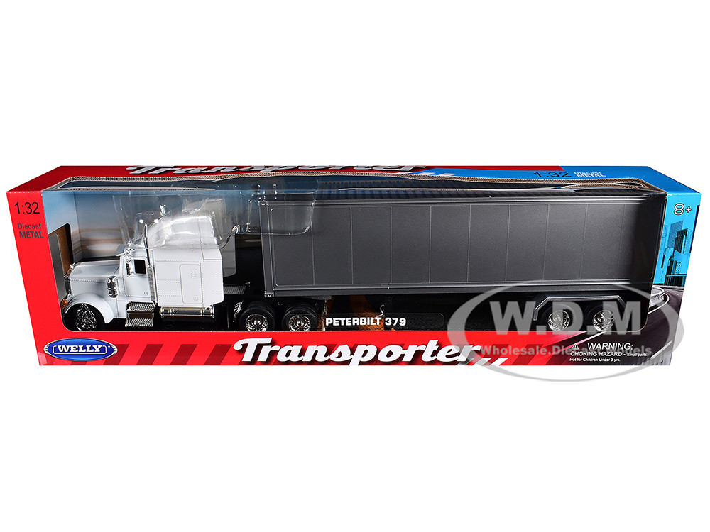Peterbilt 379 Truck White with Silver Container "Transporter" Series 1/32 Diecast Model by Welly