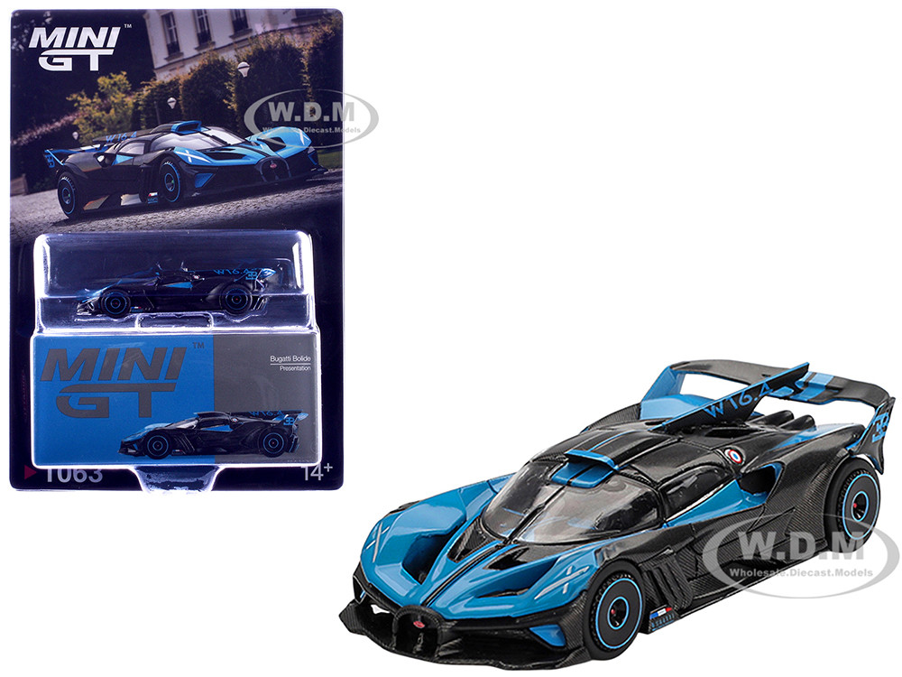 Mini GT 1:64 Bugatti Bolide Presentation Blue and Carbon Fiber Limited Edition 1/64 Diecast Model Car by Mini GT