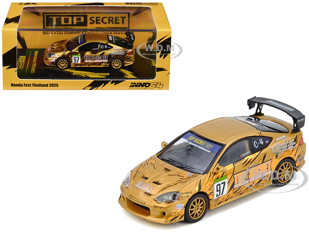 Inno Models 1:64 Honda Integra Type R (DC5) RHD (Right Hand Drive) #97 "Top Secret Thailand" Gold Metallic with Graphics "Honda Fest Thailand 2025" 1/64 Diecast Model