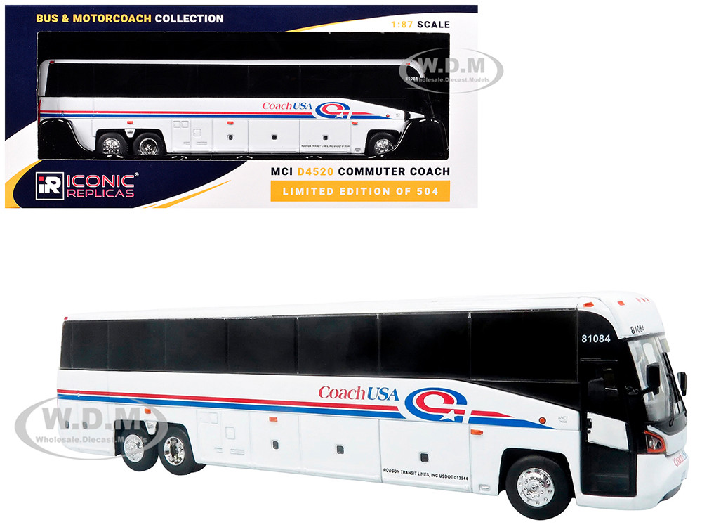 MCI D4520 Commuter Coach Bus "Coach USA" White with Blue and Red Stripes "The Bus & Motorcoach Collection" Limited Edition to 504 pieces Worldwide 1/8
