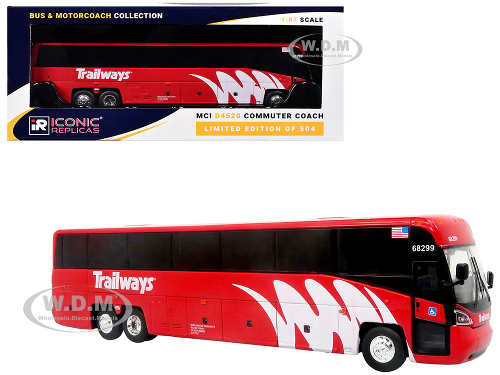 MCI D4520 Commuter Coach Bus "Burlington Trailways" Red with White Graphics "The Bus & Motorcoach Collection" Limited Edition to 504 pieces Worldwide