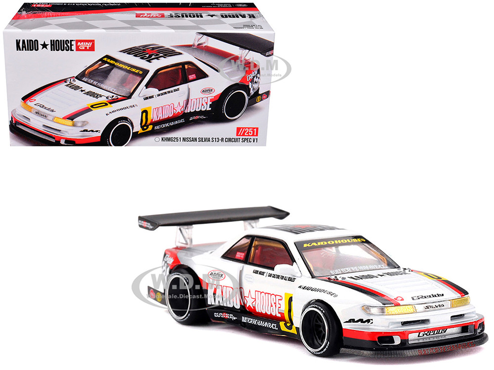 Mini GT 1:64 Nissan Silvia S13-R "Circuit Spec V1" RHD (Right Hand Drive) White with Graphics (Designed by Jun Imai) "Kaido House" Special 1/64 Diecast Model Car b