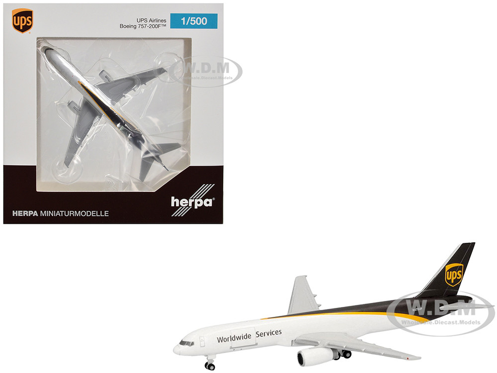 Boeing 757-200F Commercial Aircraft "UPS Worldwide Service" (N475UP) White with Brown Tail 1/500 Diecast Model Airplane by Herpa
