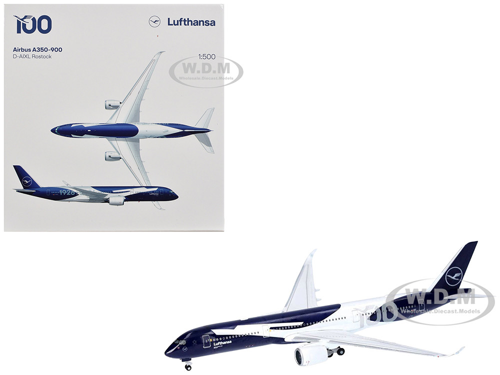 Airbus A350-900 Commercial Aircraft "Lufthansa 100 Years" (D-AIXL) Blue with Graphics 1/500 Diecast Model Airplane by Herpa