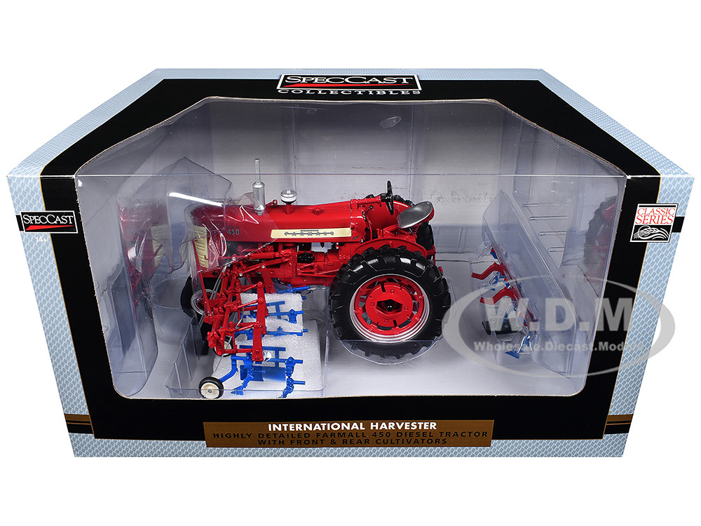 Farmall 450 Narrow Front Diesel Tractor with Front and Rear Cultivators Red "Classic Series" 1/16 Diecast Model by SpecCast