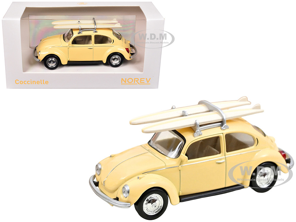 1973 Volkswagen Beetle 1303 Pastel Roof Rack and 2 Surfboards Yellow 1:43 model Norev