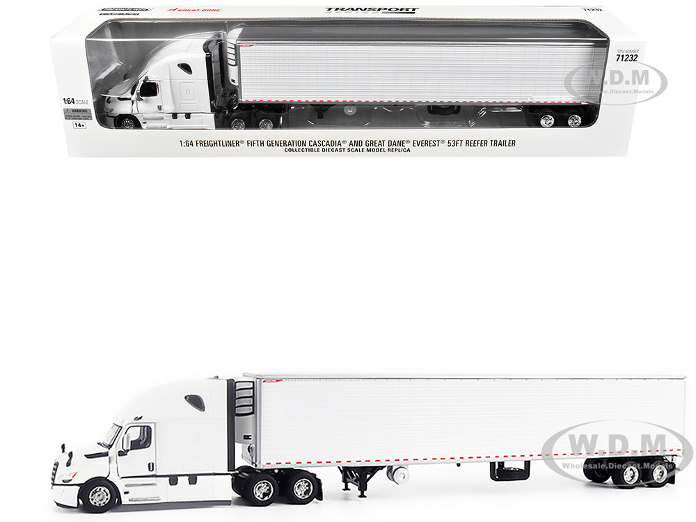 2025 Freightliner Cascadia Gen-5 Truck Tractor with Sleeper and Great Dane Champion 53ft Refrigerated Trailer Winter White "Transport Series" 1/64 Die