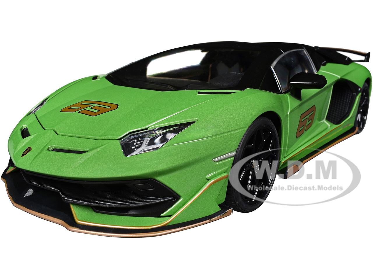Lamborghini Aventador SVJ Roadster Green Metallic with Carbon Top and Gold Accents 1/18 Diecast Model Car by Heimanba