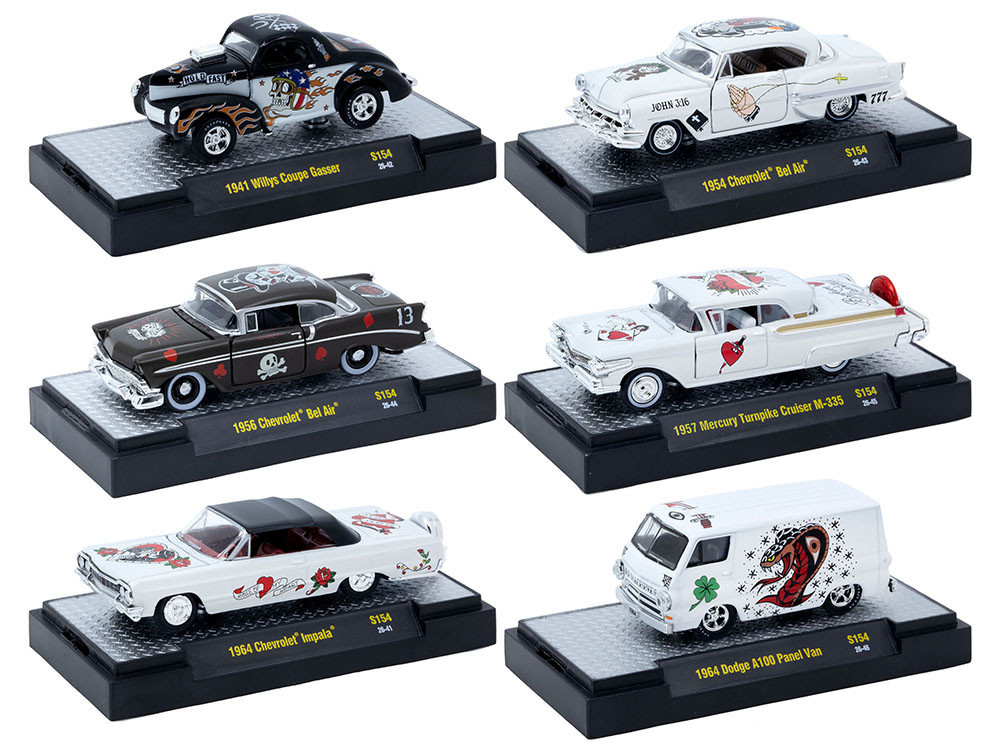 "Auto-Thentics" 6 piece Set Release S154 IN DISPLAY CASES Limited Edition 1/64 Diecast Model Cars by M2 Machines