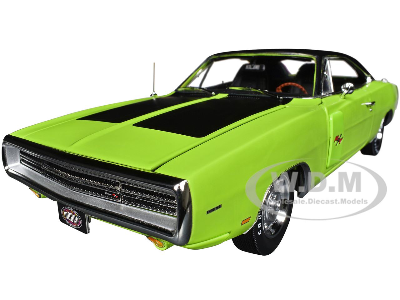 1970 Dodge Charger R/T "Muscle Car & Corvette Nationals" (MCACN) Sublime Green with Black Stripes and Black Vinyl Top "American Muscle" Series 1/18 Diecast Model Car by Auto World