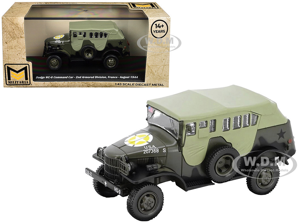 Dodge WC-6 Command Car with Canvas Top Olive Drab "2nd Armored Division, France" (1944) United States Army 1/43 Diecast Model by Militaria Die Cast