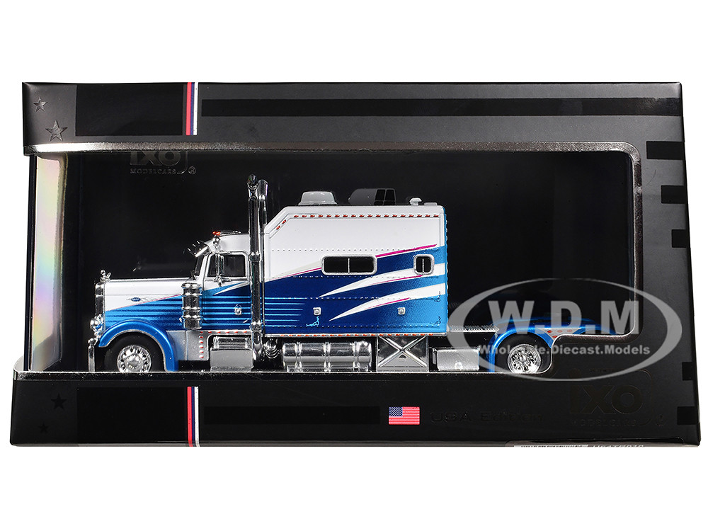 IXO 1:64 2002 Peterbilt 379 Truck Tractor White and Blue with Graphics 1/64 Diecast Model Car by IXO Models