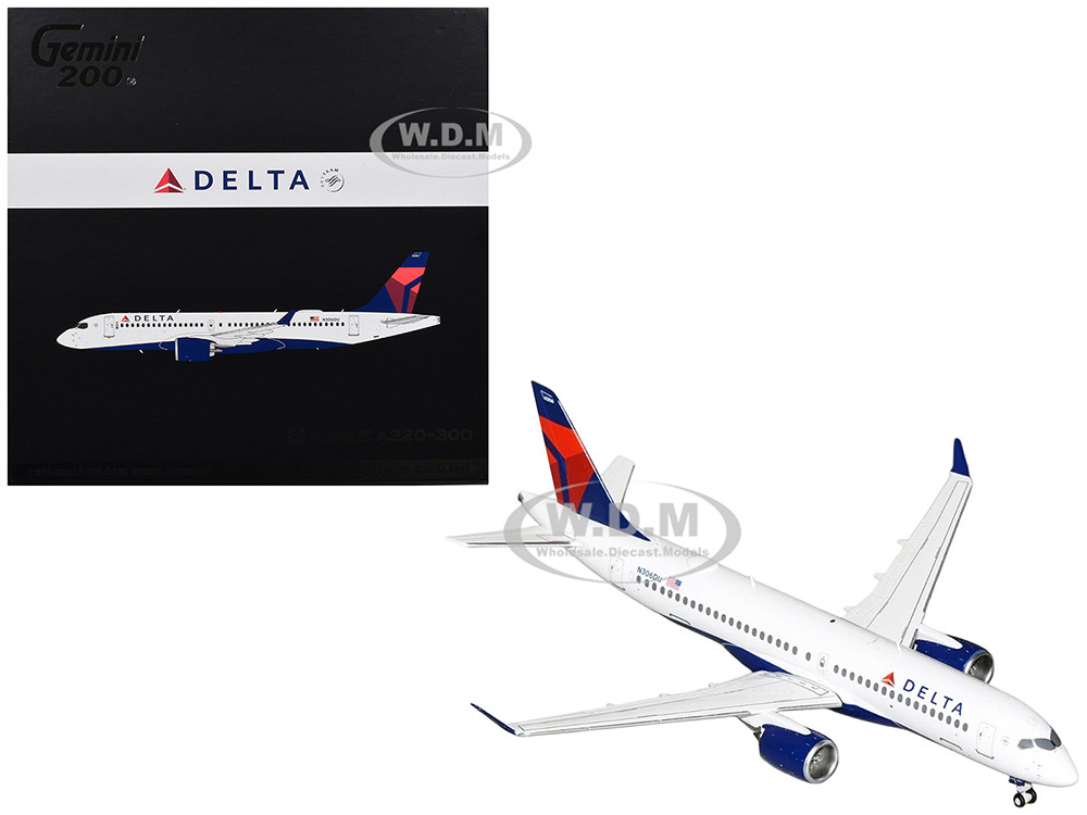 Airbus A220-300 Commercial Aircraft "Delta Air Lines" (N306DU) White with Red and Blue Tail "Gemini 200" Series 1/200 Diecast Model Airplane by Gemini