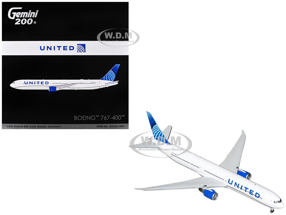 Boeing 767-400 Commercial Aircraft "United Airlines" (N76064) White with Blue Tail Graphics "Gemini 200" Series 1/200 Diecast Model Airplane by Gemini