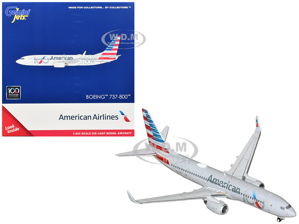 Boeing 737-800 Commercial Aircraft "American Airlines 100th Anniversary 2026" (N840NN) Gray with Tail Stripes 1/400 Diecast Model Airplane by GeminiJe