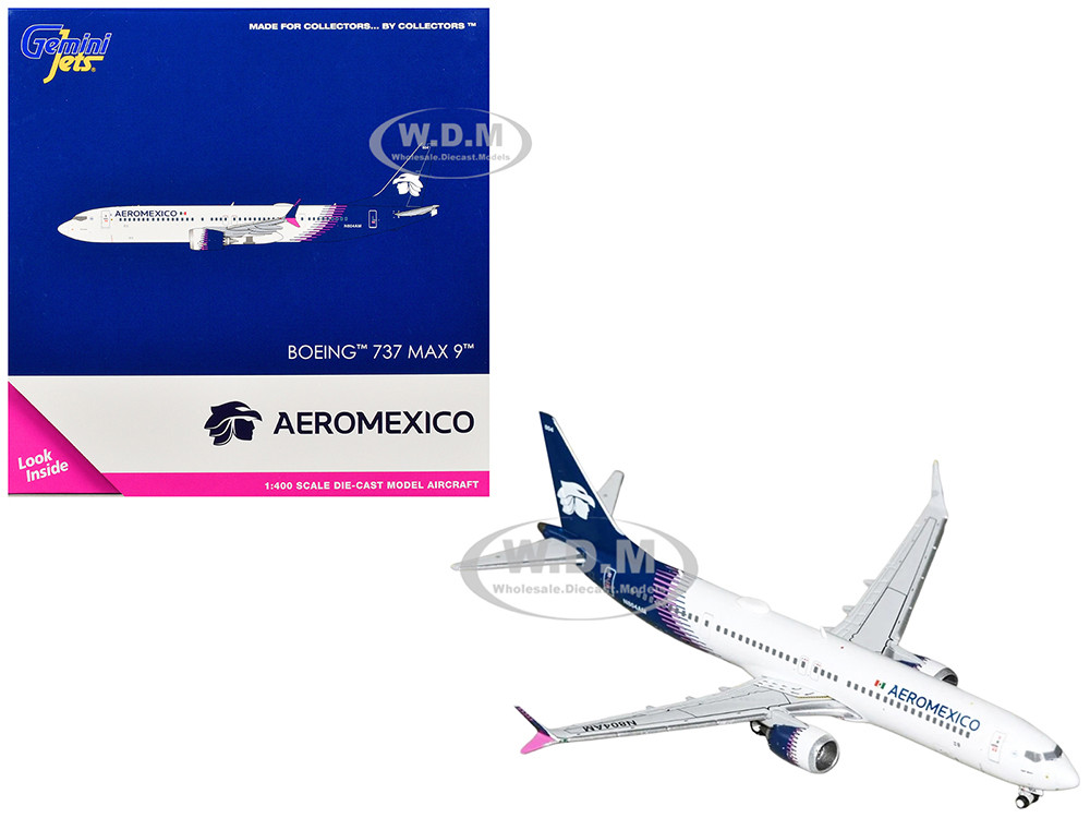 Boeing 737 MAX 9 Commercial Aircraft "Aeromexico" (N804AM) White with Blue Tail 1/400 Diecast Model Airplane by GeminiJets