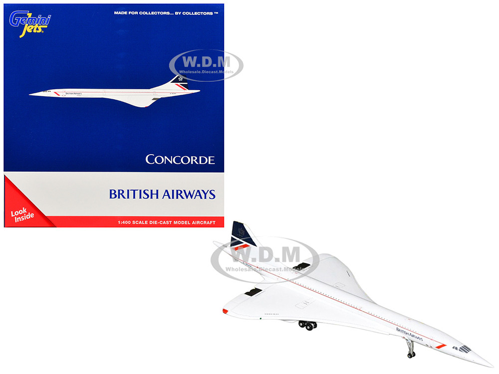 BAC/Aerospatiale Concorde Commercial Aircraft "British Airways" (G-BOAA) White with Red Stripes and Blue Tail 1/400 Diecast Model Airplane by GeminiJe