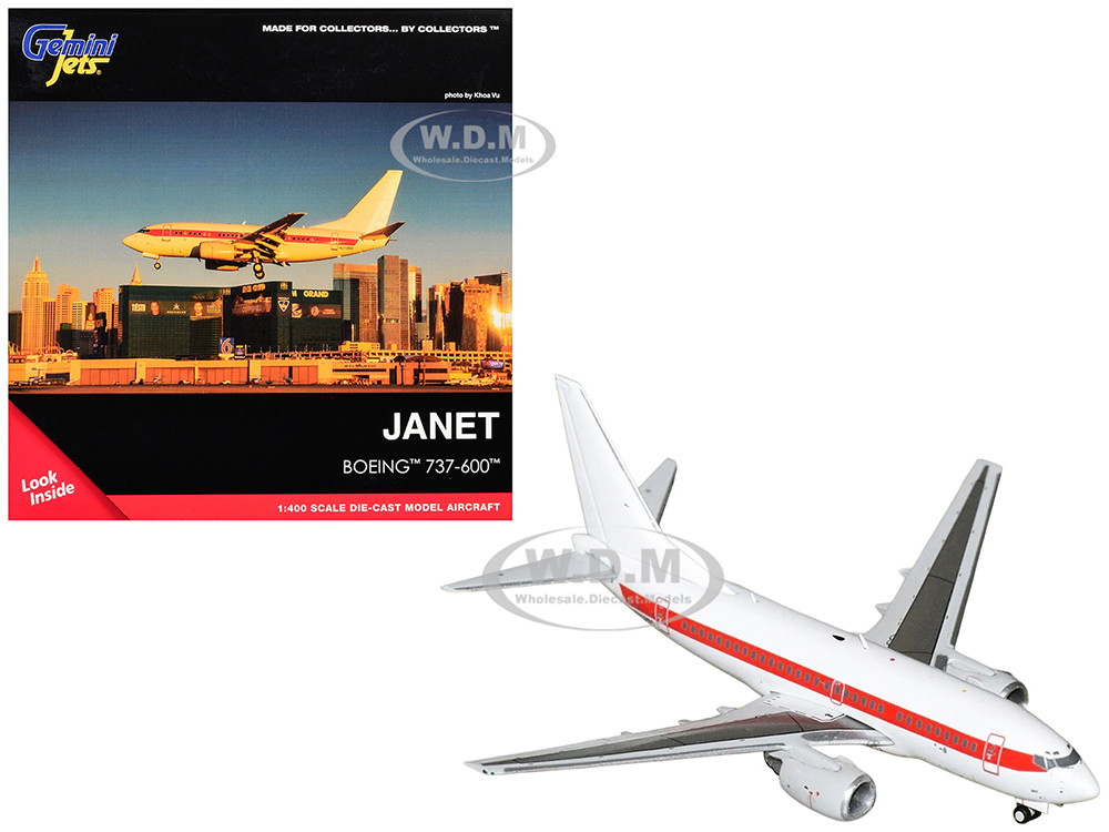 Boeing 737-600 Transport Aircraft "EG&G - Janet Airlines" (N319BD) White with Red Stripes 1/400 Diecast Model Airplane by GeminiJets