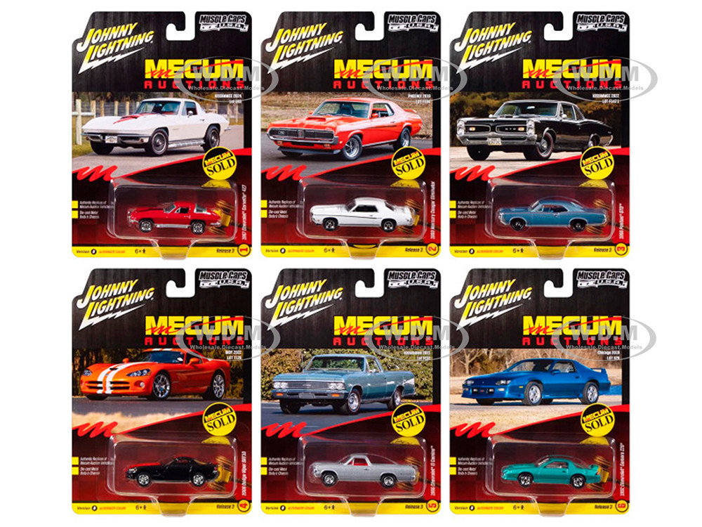 "Muscle Cars USA" 2025 Release 3 Set B of 6 pieces "MECUM Auctions" 1/64 Diecast Model Cars by Johnny Lightning