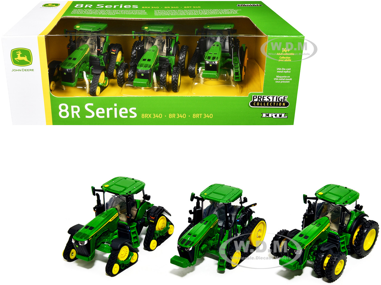 John Deere 8R Series Tractor Set of 3 Pieces "Prestige Collection" Series 1/64 Diecast Models by ERTL TOMY