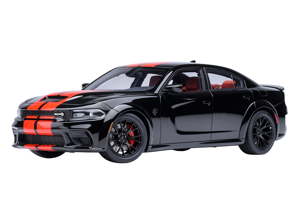 AUTOart 1:18 Dodge Charger SRT Hellcat Redeye Pitch Black with Red Stripes and Interior 1/18 Model Car by Autoart